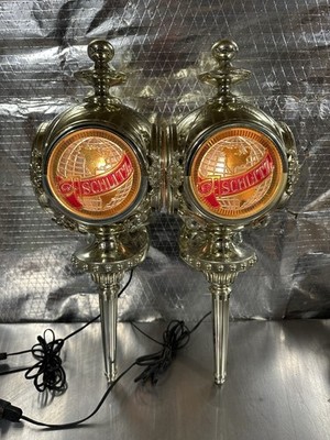 Pair Of Vintage 1972 Schlitz Beer Lighted 4-Sided Wall Sconces