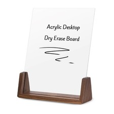 Acrylic Dry Erase Board with Walnut Wood Base, Clear Desktop Whiteboard Memo ...