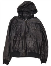 OVS Giacca di pelle uomo con cappuccio UK 42 XL nero CE19