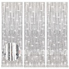 Party Streamers 3Pack Metallic Tinsel Foil Fringe Curtains 3.2ft 3 Pack Silver