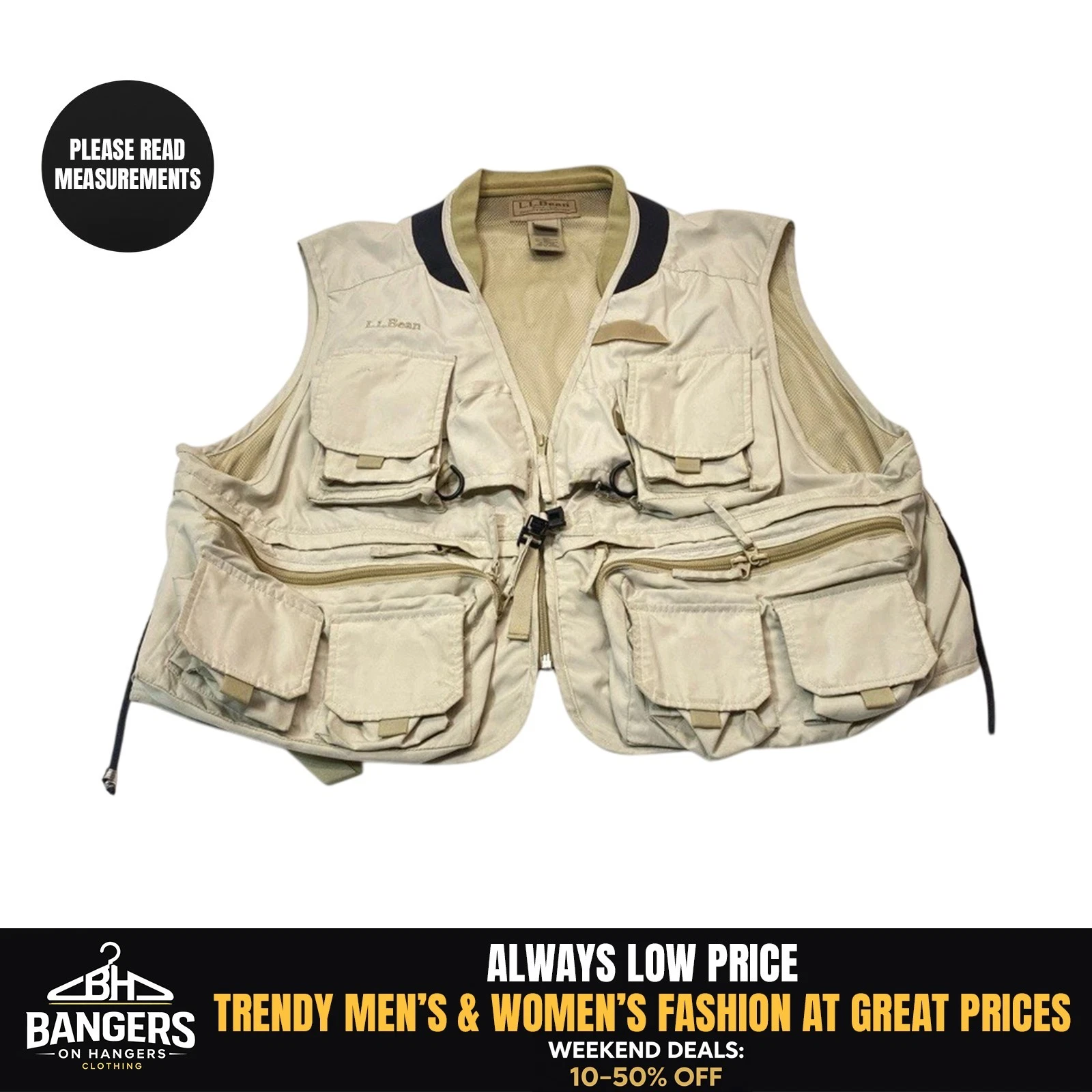 L.L. Bean Fishing Vest Mens XL Beige Utility Travel Large Back Pockets Outdoor