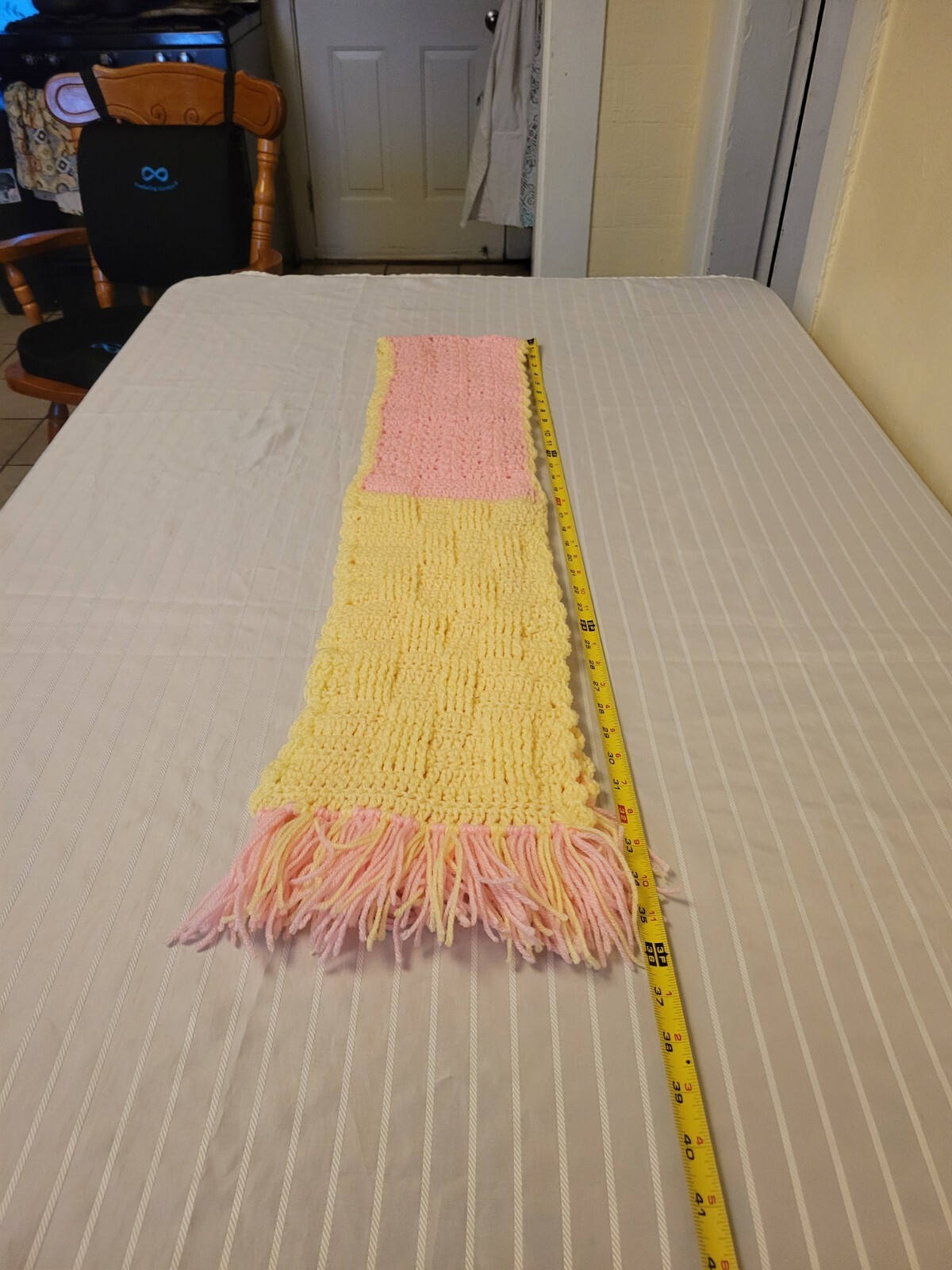 Handmade Crochet Striped Scarf in Soft Pink & Sunny Yellow