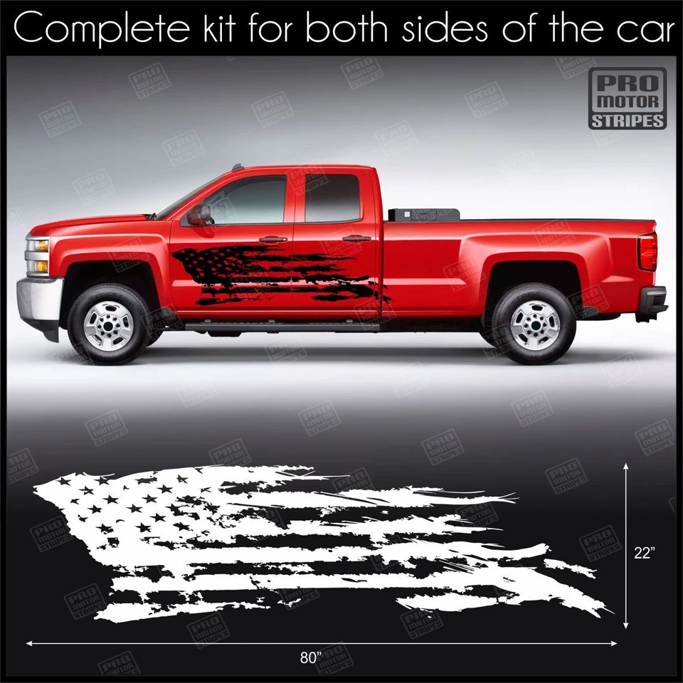 Calcomanías a rayas bandera americana andrajosas Dodge RAM 1500 2500 3500 (elige color) Foto 2 de 3