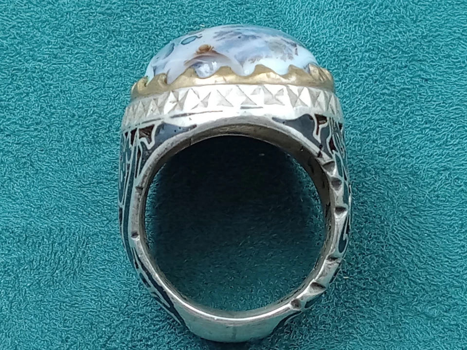 Anillo de plata esterlina con sello para hombre con cabujón ágata en ajuste de bisel: S 11,5 Foto 4 de 4