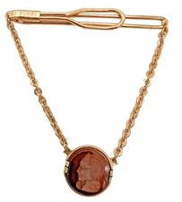 Swank Drop Chain Tie Bar Intaglio Glass Simulated Carnelian Roman Solider Vtg