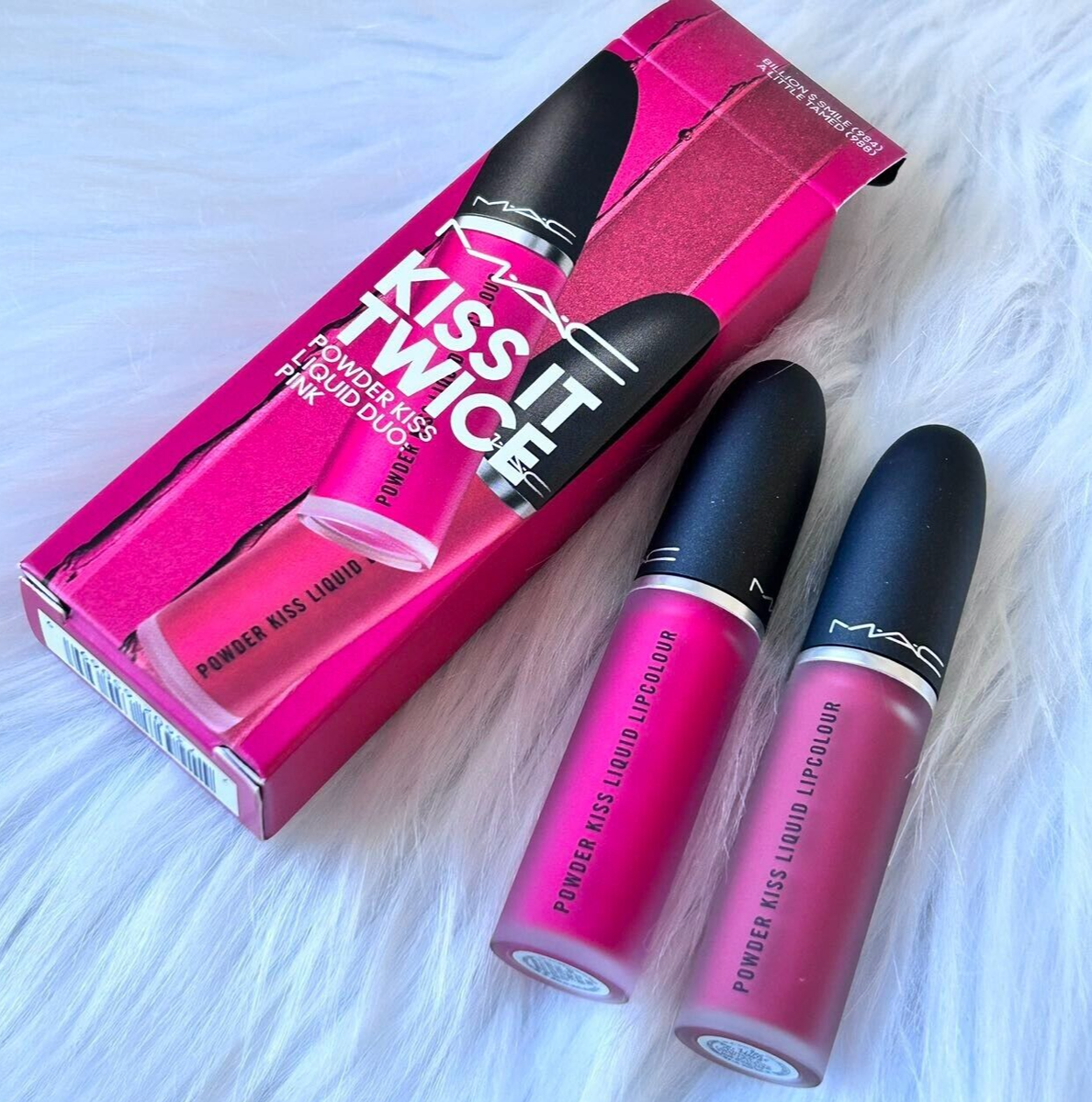 New MAC Kiss It Twice Powder Kiss Liquid Lipstick Duo Pink Full