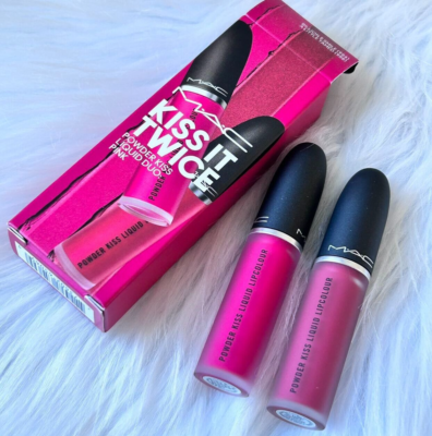 New MAC Kiss It Twice Powder Kiss Liquid Lipstick Duo Pink Full