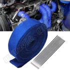 2" x 50FT Roll Blue Exhaust Wrap Manifold Header Pipe Heat Wrap Tape+10 Ties Kit