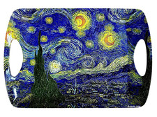 Large Melamine Dinner Serving Tray with Handles Van Gogh Starry Night Design