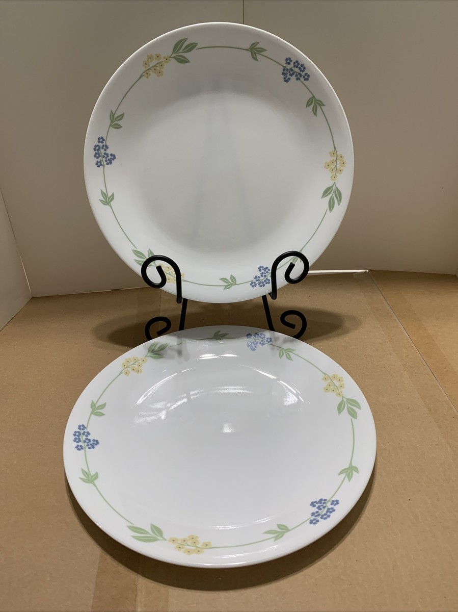 Corelle SECRET GARDEN BLUE YELLOW FLOWERS Set Of DINNER PLATES  EUC