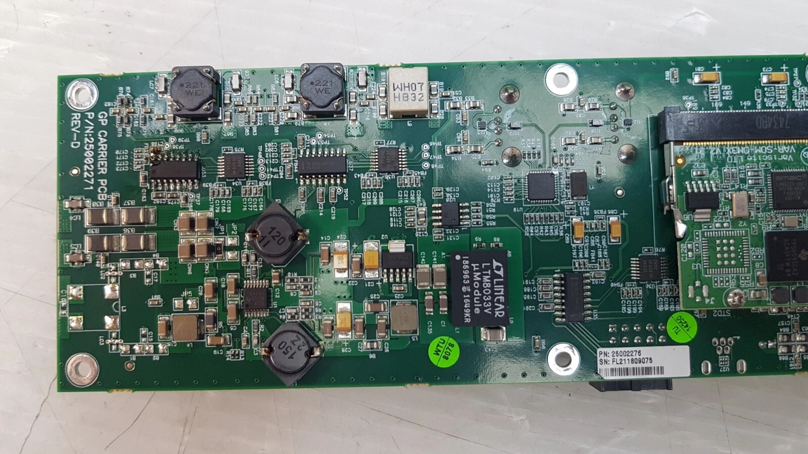 Power section of the GP carrier PCB with LTM8033V µModule and P/N 25002271 Rev-D marking