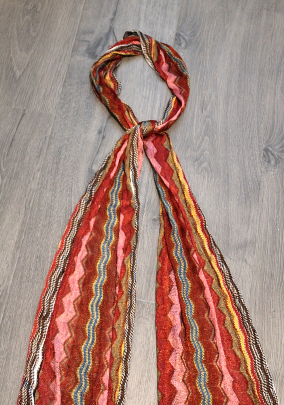 Lightweight Rectangle Scarf Peach Rust ZigZag Str… - image 5
