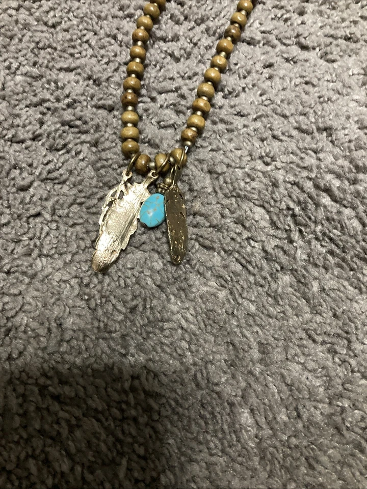 Collar de cuentas de madera y piedras preciosas turquesa | Collar bohemio largo | Western Boho Foto 2 de 4