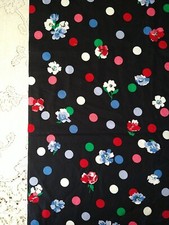 Bright Floral POLKA DOTS on BLACK COTTON FABRIC 21x44" Red Pink Purple Blue