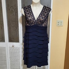 Jessica Howard Ladies Beautiful Tiered Blue Lace V-Neck Dress - Size 12