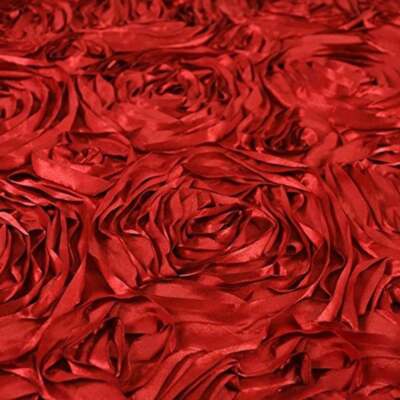 CHERRY Red Rosette Satin Fabric   Sold By The Yard Roses Floral Flowers Satin