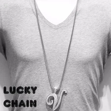 MEN`S 14K WHITE GOLD FINISH INITIAL LETTER V BLING OUT PENDANT CHAIN*123g*L18