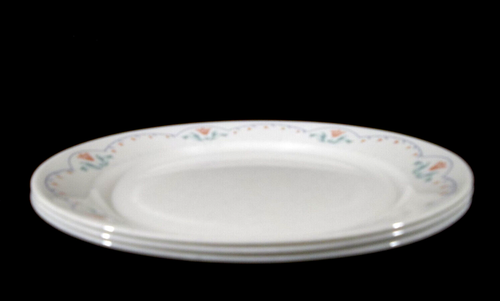 Corelle Set of 3 White Dinner Plates - Pink Floral with Blue Scallop Trim - Picture 2 of 12