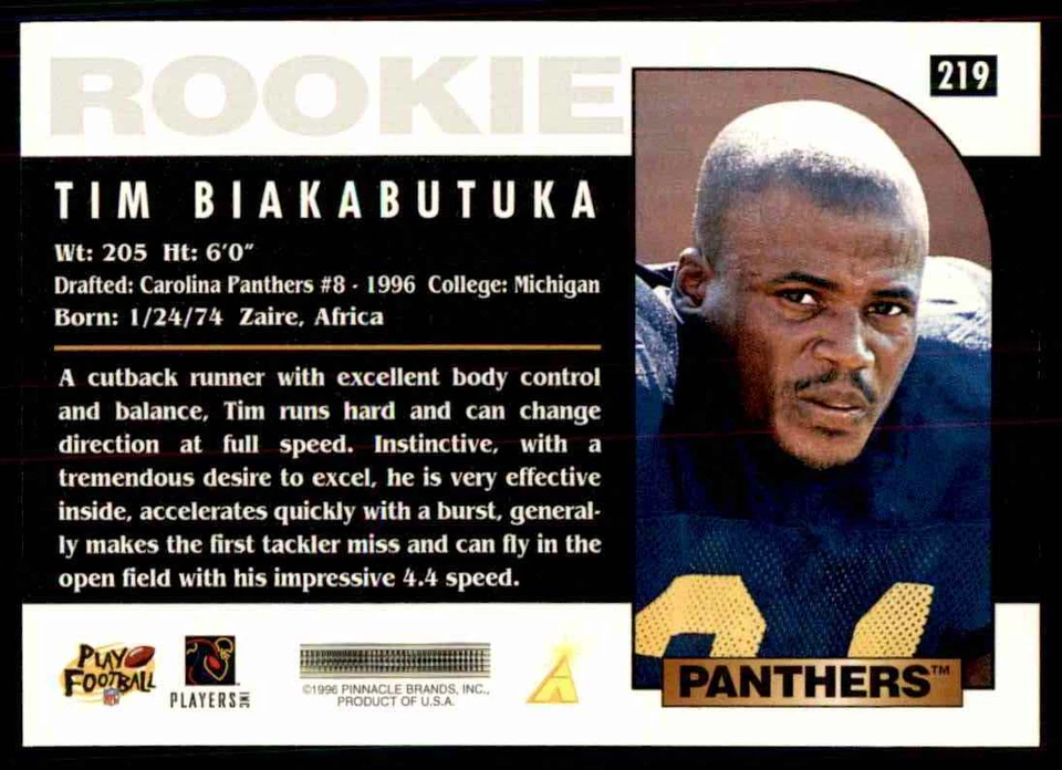 1996 Score Tim Biakabutuka Rookie Carolina Panthers #219 - Image 2 of 2