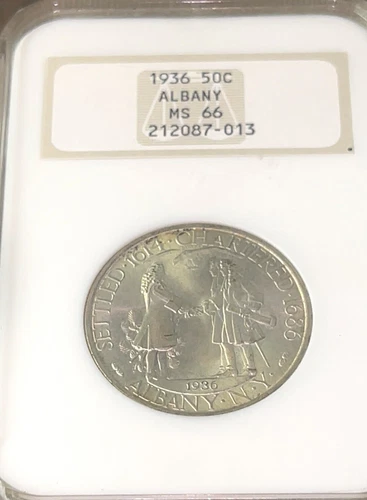 1936 US Mint Albany Commemorative Silver 50c NGC MS66 Gem BU Blazing White Coin!