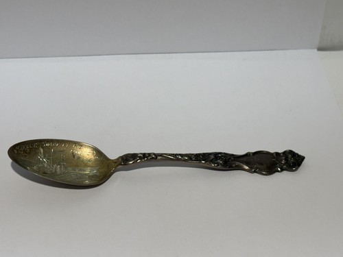Rare Antique Silver Souvenir Spoon R M & S M SHIP Muelle Sobre El Rio Vapor Nor - Picture 2 of 8