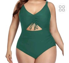 Sz 22W Daci Women's Olive Plus Size Swimsuit One Piece Cutout Tie Front New