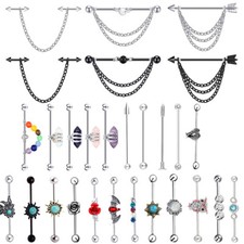 Surgical Steel Industrial Barbell Chain Dangle Cartilage Stud Body Piercing 14G