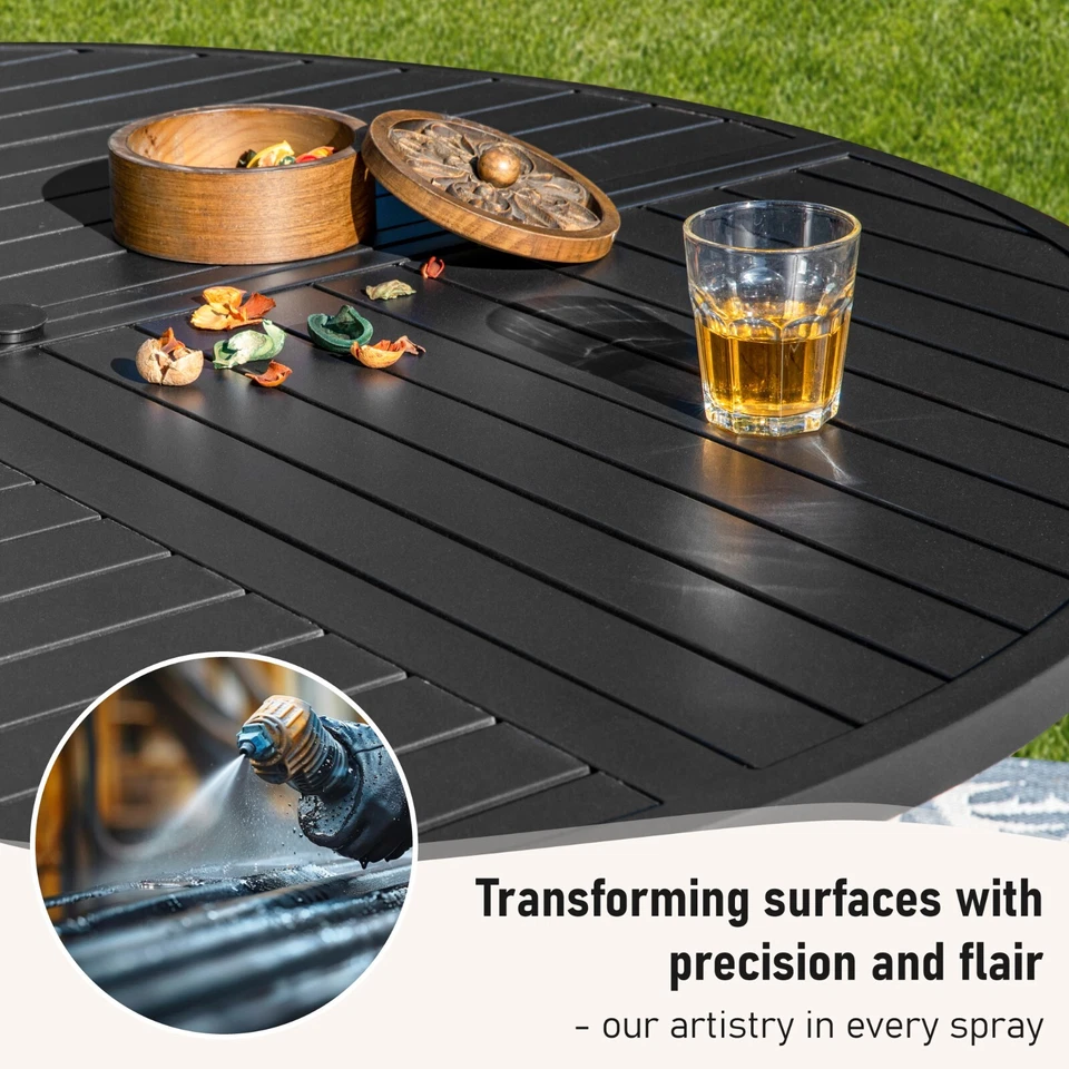 54" Outdoor Dining Table Metal Steel Slat Round Patio Table with Umbrella Hole - Image 3 of 4