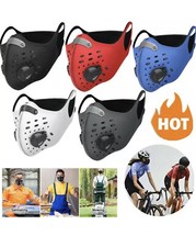 3x Black USA Cycling Face Mask w/ Active Carbon Filter Breathing Valves Reusable