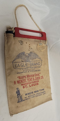 Vintage Eagle Brand Canvas  Drinking Water Bag H WENZEL TENT & Duck CO  NOS TAG