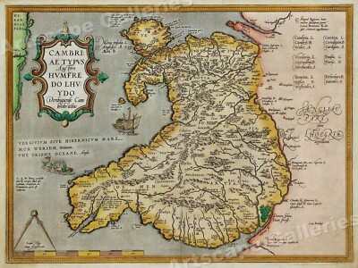 1580s  Wales England  Vintage Style UK Decorative Map - 20x28