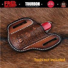 TOURBON Leather Folding Knife Pancake Sheath Belt Case Pouch EDC Knives Holster