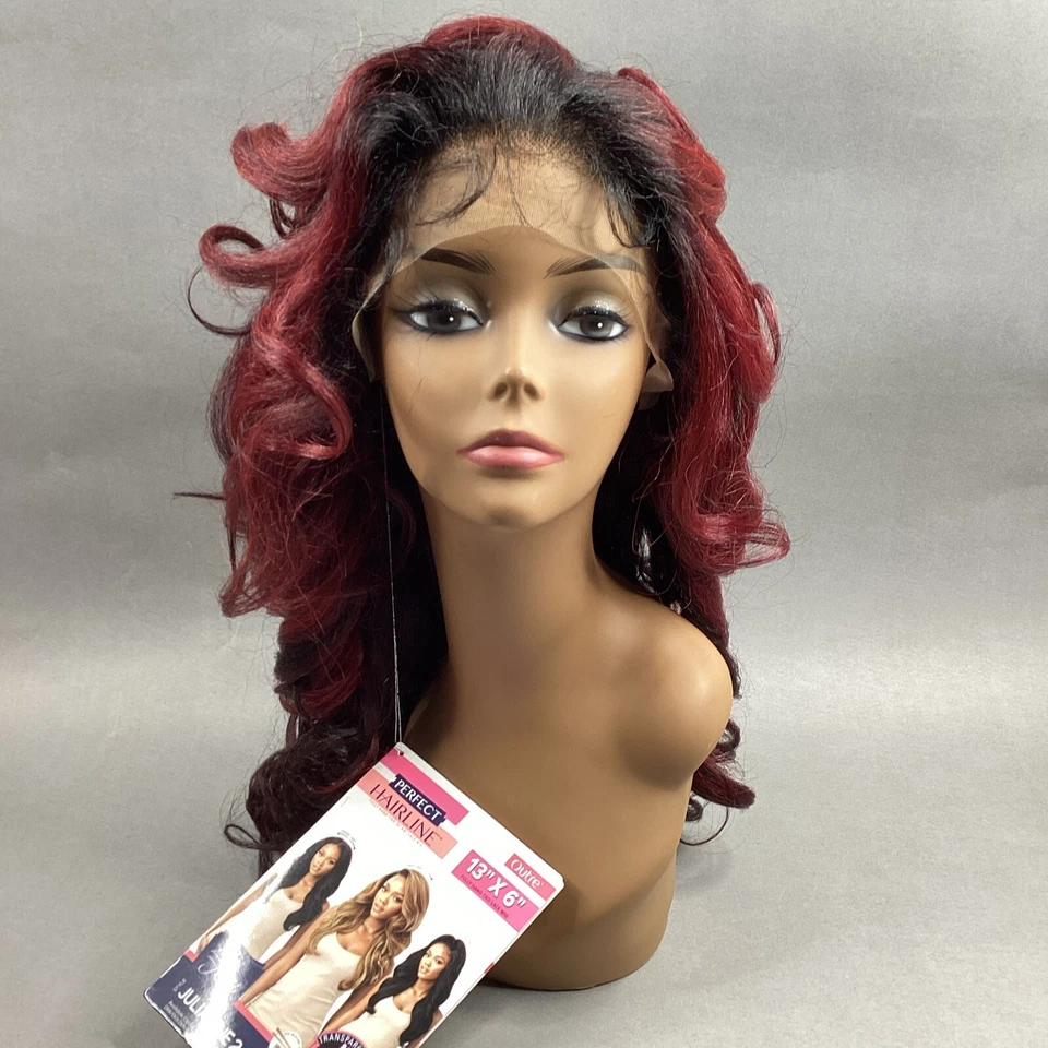 "Peluca de encaje sintético negra de terciopelo rojo rizado #DRFF Perfect Hairline Julianne 24""" Foto 2 de 4