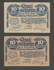 Austria - Steiermark 10 Heller 17.10.1919; EF+; P-S135; Lot of 2 notes