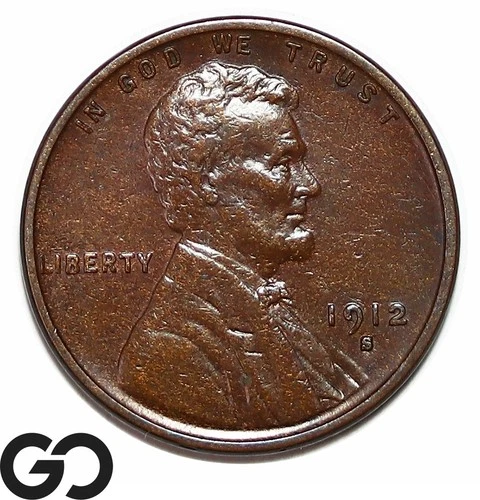 1912-S Lincoln Cent Wheat Penny, Choice AU++ Tougher Date