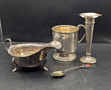 Job Lot Hallmarked Solid Silver - JUG, CUP, SOUVENIR SPOON, POSY HOLDER - 320g