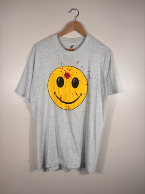 90s Vintage Y2K Head Shot Watchman Men s Grey/White Smiley Face Tshirt Size XL