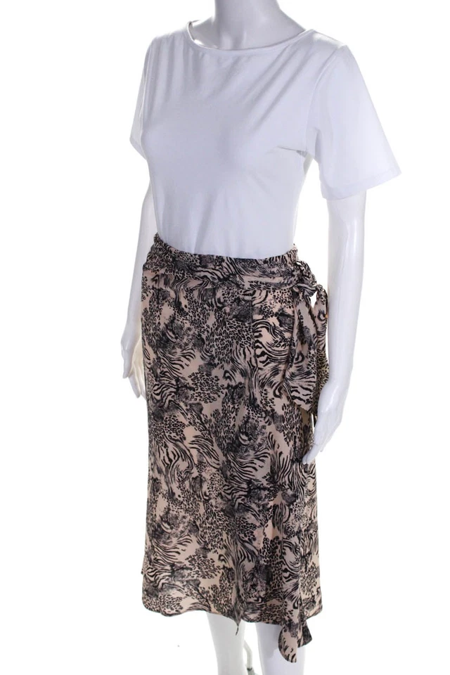 Just One Answer Womens Animal Print Wrap Skirt Beige Size Small - Image 2 of 4