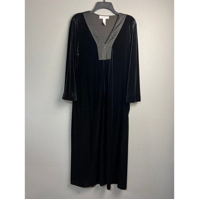 Oscar de la Renta Pink Label Black Velvet Caftan Maxi Gown Dress Loungewear