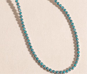 Authentic 2Mm Round Turquoise Rectangle Necklace, Dainty Turquoise Necklace 14K Gold Plated