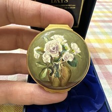 Halcyon Days White Roses in a Glass Vase Enamel Trinket Box