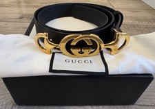 GUCCI ZUMI WOMEN'S BLACK LEATHER BELT W/ GOLD GG BELT BUCKLE 90/36 550122