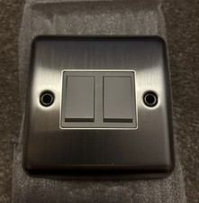 VOLEX ACCESSORIES 2 Gang 2 Way 10AX Light Switch Brushed Stainless Steel NOS