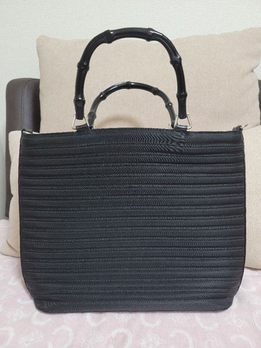 Gucci Bamboo Handbag Black Nylon & B-Handle Used