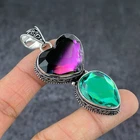 Bi-Color Tourmaline Gemstone 925 Sterling Silver Gift Pendant 2.76" For Her Z040