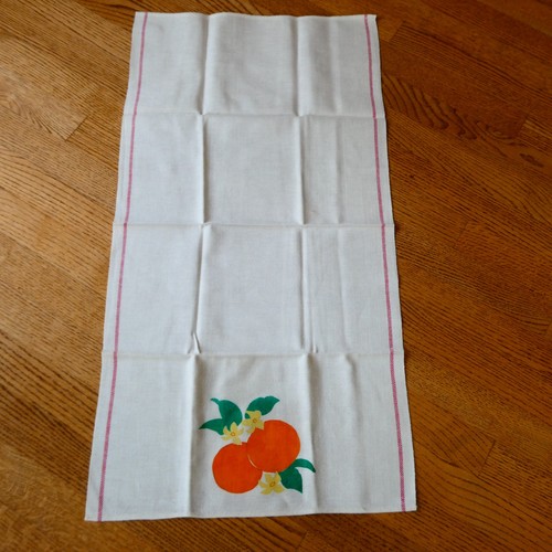 Vintage Tea Towels Stenciled Fruits Design Set 6 16.5x32 Orange Cherries Grapes - Picture 3 of 6