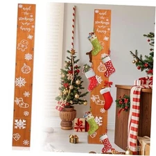 70 Inch Christmas Stocking Holder with 6 Hooks, Wooden Xmas Stocking Hangers 