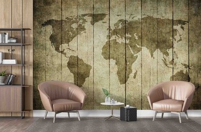 3D Wooden Board World Map Wall Murals Wallpaper Murals Wall Sticker