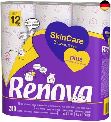 Renova - Toilettenpapier Skin Care Plus, verziert, parfümiert ? 12 Rollen