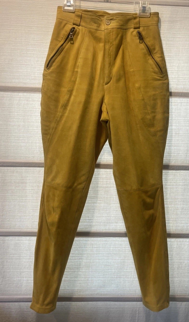VTG RARE Gianni Versace Yellow Zipper Pockets/Ankles Jodipur Suede Pants~M~ image 10